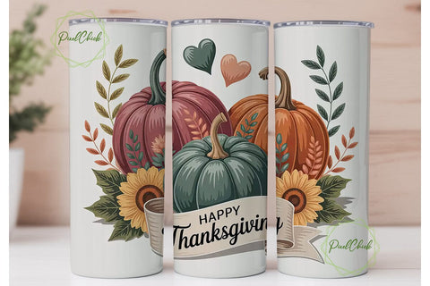 Thanksgiving Pumpkin Tumbler Wrap Sublimation PixelChick 