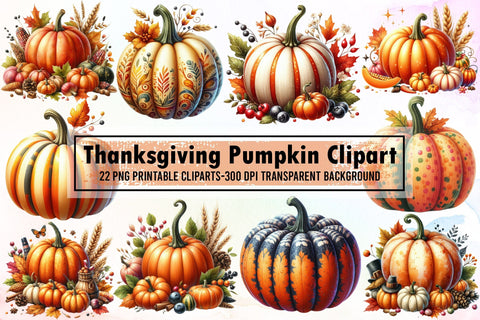 Thanksgiving Pumpkin Watercolor Clipart Sublimation designartist 