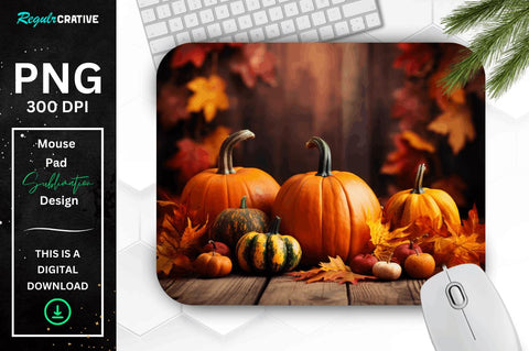 Thanksgiving Pumpkins and Fall Leaves Mouse pad Bundle Sublimation Regulrcrative 
