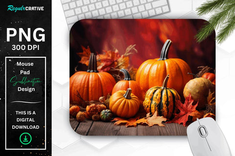 Thanksgiving Pumpkins and Fall Leaves Mouse pad Bundle Sublimation Regulrcrative 
