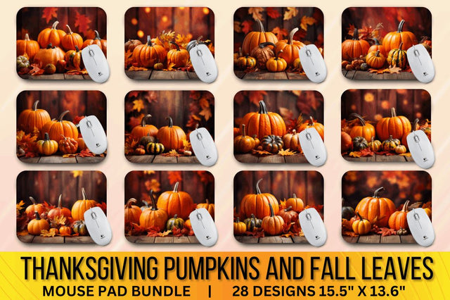 Thanksgiving Pumpkins and Fall Leaves Mouse pad Bundle Sublimation Regulrcrative 
