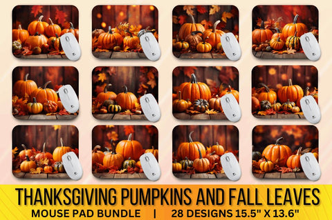 Thanksgiving Pumpkins and Fall Leaves Mouse pad Bundle Sublimation Regulrcrative 
