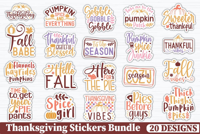 Thanksgiving Stickers Bundle SVG akazaddesign 