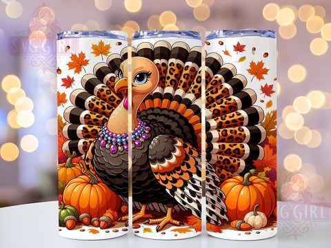 Thanksgiving Tumbler, Turkey Tumbler, Leopard Print Tumbler, 20oz Tumbler, PNG Sublimation Design, Fall Drinkware, Thanksgiving Gift, Animal Print Thanksgiving Sublimation SvggirlplusArt 