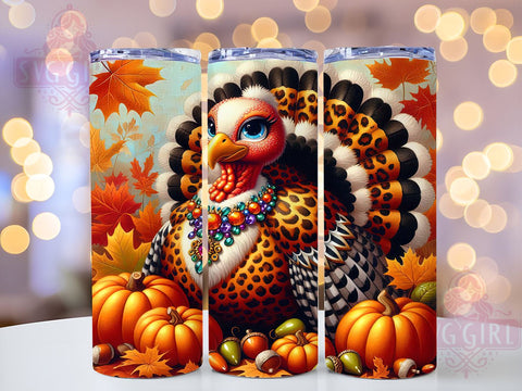 Thanksgiving Tumbler, Turkey Tumbler, Leopard Print Tumbler, 20oz Tumbler, PNG Sublimation Design, Fall Drinkware, Thanksgiving Gift, Animal Print Thanksgiving Sublimation SvggirlplusArt 