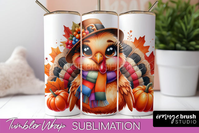 Thanksgiving Tumbler Wrap - Cute Turkey Tumbler Sublimation Sublimation OrangeBrushStudio 