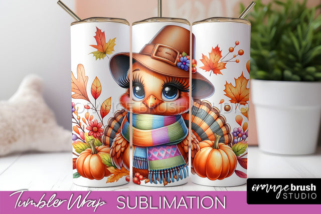 Thanksgiving Tumbler Wrap - Cute Turkey Tumbler Sublimation Sublimation OrangeBrushStudio 