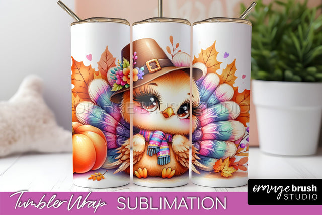Thanksgiving Tumbler Wrap - Cute Turkey Tumbler Sublimation Sublimation OrangeBrushStudio 
