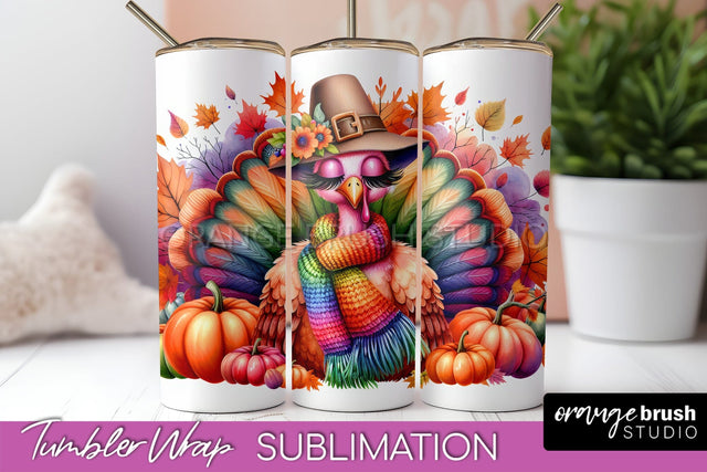 Thanksgiving Tumbler Wrap - Cute Turkey Tumbler Sublimation Sublimation OrangeBrushStudio 