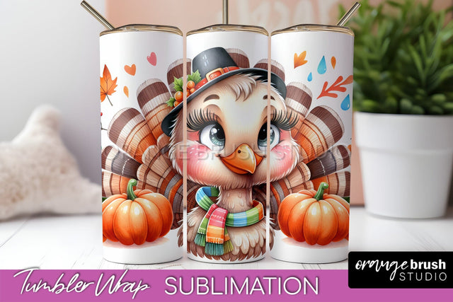 Thanksgiving Tumbler Wrap - Cute Turkey Tumbler Sublimation Sublimation OrangeBrushStudio 