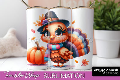 Thanksgiving Tumbler Wrap - Cute Turkey Tumbler Sublimation Sublimation OrangeBrushStudio 
