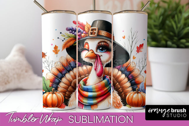 Thanksgiving Tumbler Wrap - Cute Turkey Tumbler Sublimation Sublimation OrangeBrushStudio 