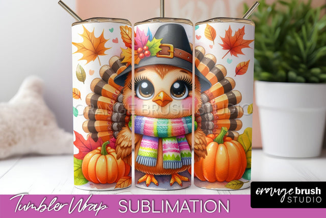 Thanksgiving Tumbler Wrap - Cute Turkey Tumbler Sublimation Sublimation OrangeBrushStudio 