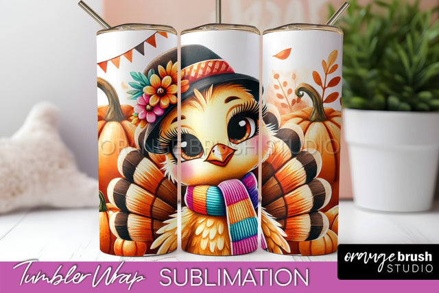 Thanksgiving Tumbler Wrap - Cute Turkey Tumbler Sublimation Sublimation OrangeBrushStudio 