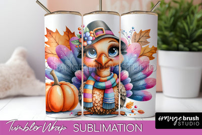 Thanksgiving Tumbler Wrap - Cute Turkey Tumbler Sublimation Sublimation OrangeBrushStudio 