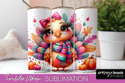 Thanksgiving Tumbler Wrap - Cute Turkey Tumbler Sublimation Sublimation OrangeBrushStudio 