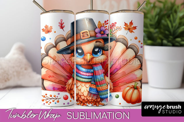 Thanksgiving Tumbler Wrap - Cute Turkey Tumbler Sublimation Sublimation OrangeBrushStudio 