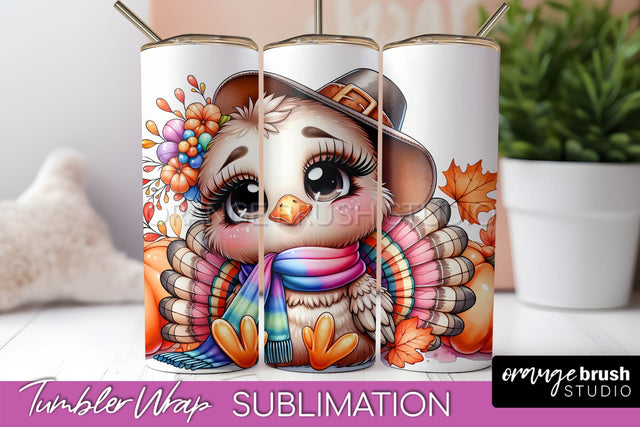 Thanksgiving Tumbler Wrap - Cute Turkey Tumbler Sublimation Sublimation OrangeBrushStudio 
