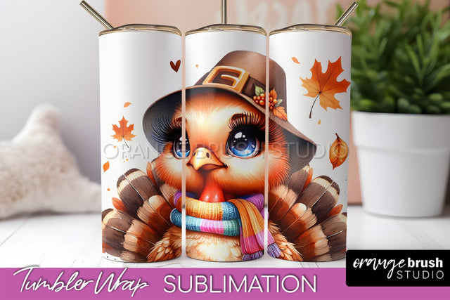 Thanksgiving Tumbler Wrap - Cute Turkey Tumbler Sublimation Sublimation OrangeBrushStudio 
