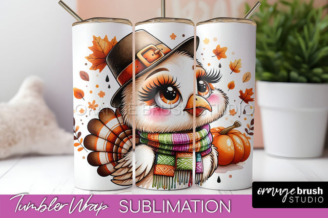 Thanksgiving Tumbler Wrap - Cute Turkey Tumbler Sublimation Sublimation OrangeBrushStudio 