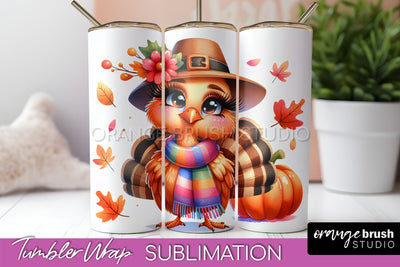 Thanksgiving Tumbler Wrap - Cute Turkey Tumbler Sublimation Sublimation OrangeBrushStudio 