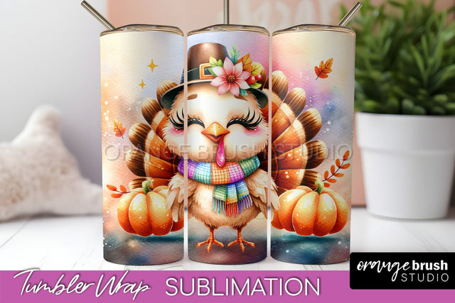 Thanksgiving Tumbler Wrap - Cute Turkey Tumbler Sublimation Sublimation OrangeBrushStudio 