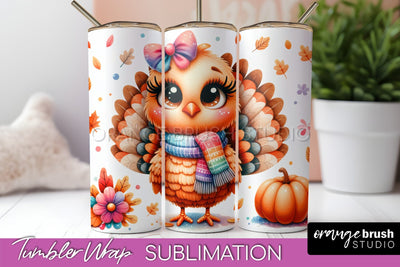 Thanksgiving Tumbler Wrap - Cute Turkey Tumbler Sublimation Sublimation OrangeBrushStudio 