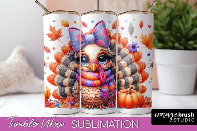 Thanksgiving Tumbler Wrap - Cute Turkey Tumbler Sublimation Sublimation OrangeBrushStudio 