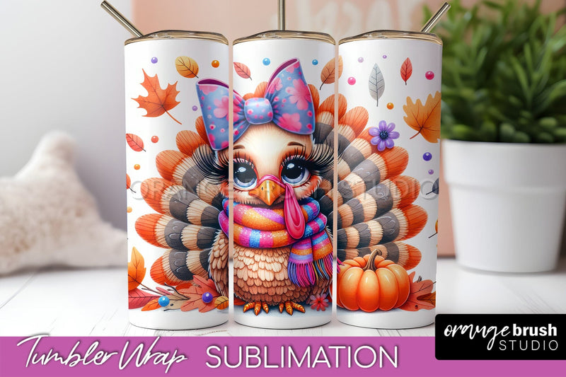 Thanksgiving Tumbler Wrap - Cute Turkey Tumbler Sublimation Sublimation OrangeBrushStudio 