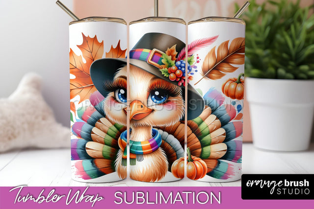 Thanksgiving Tumbler Wrap - Cute Turkey Tumbler Sublimation Sublimation OrangeBrushStudio 