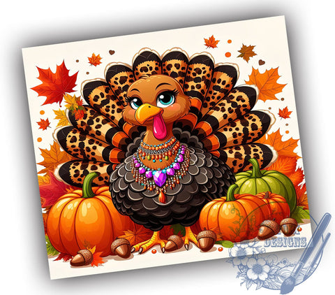 Thanksgiving Tumbler Wrap, Turkey Tumbler Design, Leopard Print Drinkware, Fall Sublimation, Holiday Gift, Cute Thanksgiving Decor, Personalized Tumbler, Autumn Drinkware Sublimation ToriDesigns 