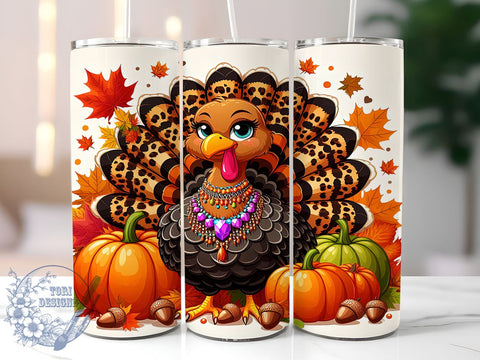 Thanksgiving Tumbler Wrap, Turkey Tumbler Design, Leopard Print Drinkware, Fall Sublimation, Holiday Gift, Cute Thanksgiving Decor, Personalized Tumbler, Autumn Drinkware Sublimation ToriDesigns 