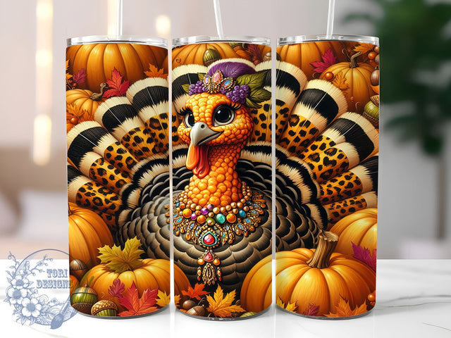 Thanksgiving Tumbler Wrap, Turkey Tumbler Design, Leopard Print Drinkware, Fall Sublimation, Holiday Gift, Cute Thanksgiving Decor, Personalized Tumbler, Autumn Drinkware Sublimation ToriDesigns 