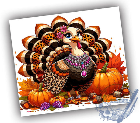Thanksgiving Tumbler Wrap, Turkey Tumbler Design, Leopard Print Drinkware, Fall Sublimation, Holiday Gift, Cute Thanksgiving Decor, Personalized Tumbler, Autumn Drinkware Sublimation ToriDesigns 
