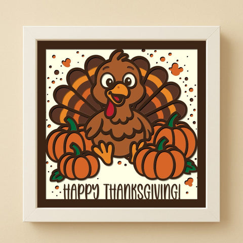 Thanksgiving Turkey 3D Shadow Box SVG, Happy Thanksgiving Layered Paper Cut, Fall Pumpkin Shadow Box, Cricut and Silhouette SVG Template SVG HappyDesignStudio 