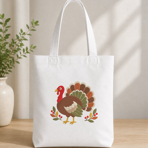Thanksgiving Turkey Embroidery Design – Fall Turkey Machine Embroidery File, Autumn Harvest Bird with Leaves and Berries Embroidery/Applique DESIGNS PatternFeed8 