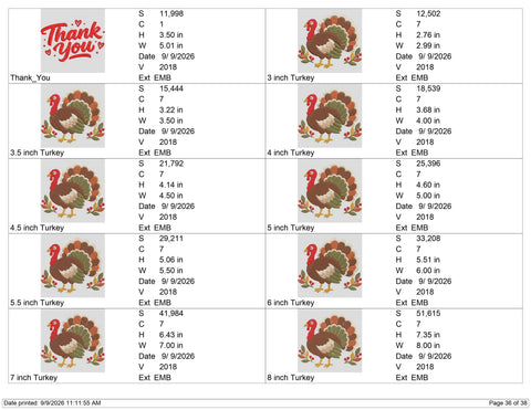 Thanksgiving Turkey Embroidery Design – Fall Turkey Machine Embroidery File, Autumn Harvest Bird with Leaves and Berries Embroidery/Applique DESIGNS PatternFeed8 