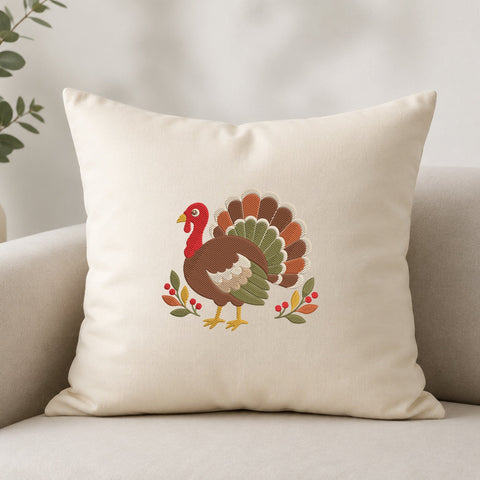 Thanksgiving Turkey Embroidery Design – Fall Turkey Machine Embroidery File, Autumn Harvest Bird with Leaves and Berries Embroidery/Applique DESIGNS PatternFeed8 