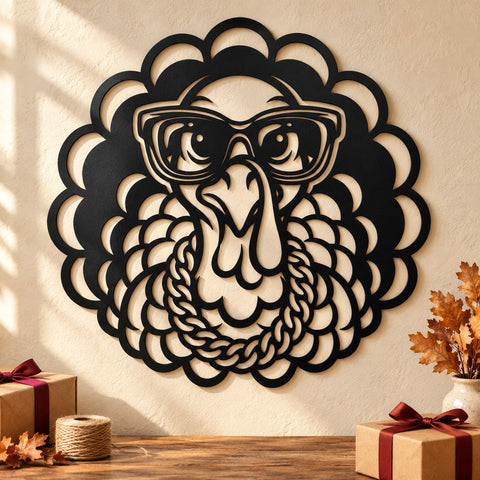 Thanksgiving Turkey Glasses Laser SVG | Funny Turkey with Necklace DXF | Fall Metal Wall Art | Holiday Plasma CNC Cutting File SVG HappyDesignStudio 