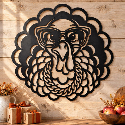 Thanksgiving Turkey Glasses Laser SVG | Funny Turkey with Necklace DXF | Fall Metal Wall Art | Holiday Plasma CNC Cutting File SVG HappyDesignStudio 