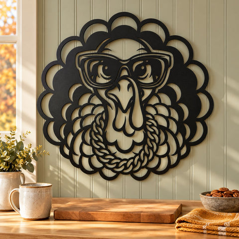 Thanksgiving Turkey Glasses Laser SVG | Funny Turkey with Necklace DXF | Fall Metal Wall Art | Holiday Plasma CNC Cutting File SVG HappyDesignStudio 