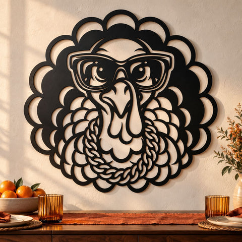 Thanksgiving Turkey Glasses Laser SVG | Funny Turkey with Necklace DXF | Fall Metal Wall Art | Holiday Plasma CNC Cutting File SVG HappyDesignStudio 