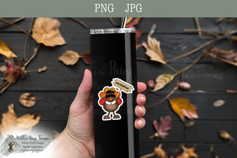 Thanksgiving Turkey Holding a Sign I'm Stuffed Thanksgiving cute Turkey for kid shirt turkey tumbler mug and tote design for Thanksgiving Sublimation Willow Paige Farms 