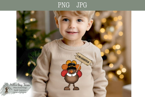 Thanksgiving Turkey Holding a Sign I'm Stuffed Thanksgiving cute Turkey for kid shirt turkey tumbler mug and tote design for Thanksgiving Sublimation Willow Paige Farms 