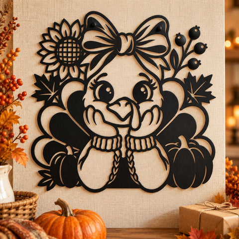 Thanksgiving Turkey Laser SVG | Cute Fall Turkey DXF | Autumn Farmhouse Metal Wall Art | Holiday Plasma CNC Cutting File SVG HappyDesignStudio 