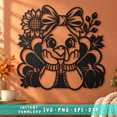 Thanksgiving Turkey Laser SVG | Cute Fall Turkey DXF | Autumn Farmhouse Metal Wall Art | Holiday Plasma CNC Cutting File SVG HappyDesignStudio 