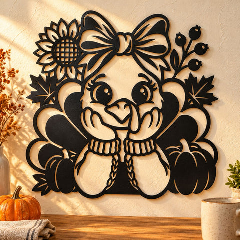 Thanksgiving Turkey Laser SVG | Cute Fall Turkey DXF | Autumn Farmhouse Metal Wall Art | Holiday Plasma CNC Cutting File SVG HappyDesignStudio 