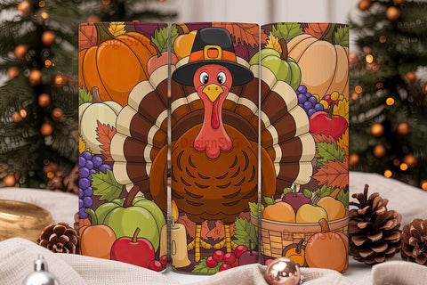 Thanksgiving Turkey Tumbler Wrap Sublimation DesignSVG 