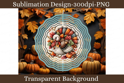 Thanksgiving Turkey Wind Spinner PNG, Fall Harvest Sublimation Design with Pumpkins and Autumn Leaves Sublimation Keepsake Treasures Designs LLC. 