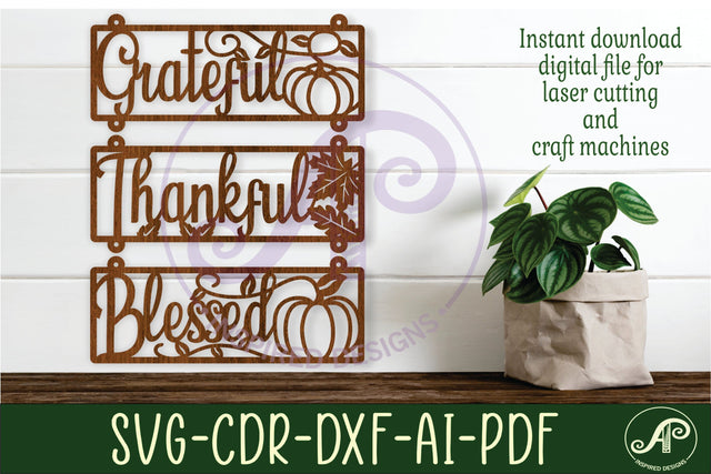 Thanksgiving wall sign Grateful, thankful, blessed svg laser SVG APInspireddesigns 